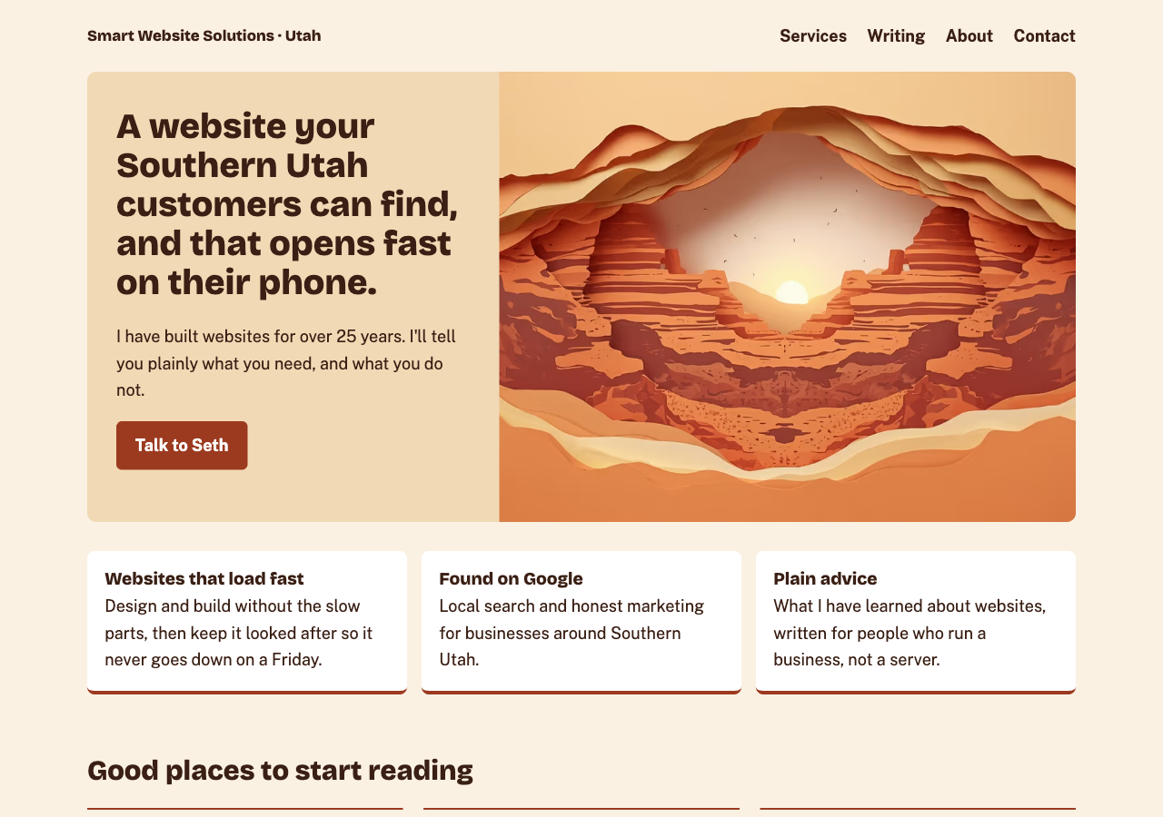 The rewritten home page on a computer