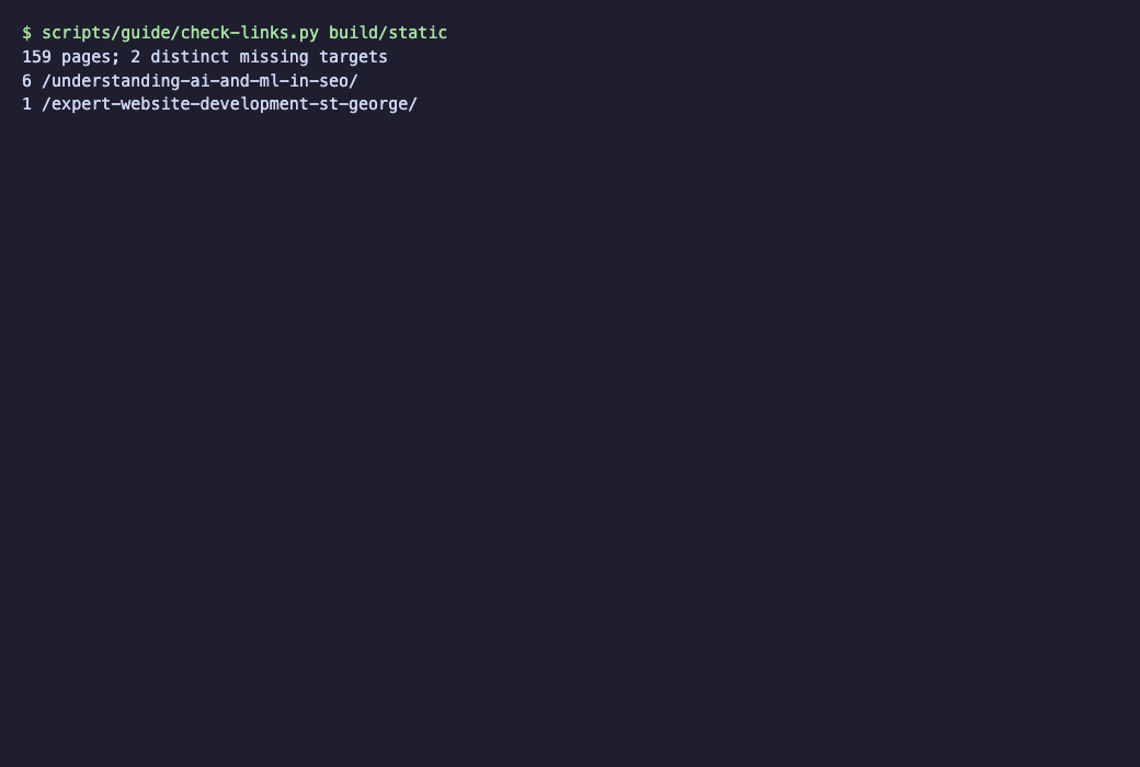 Terminal showing 159 pages and 2 missing targets
